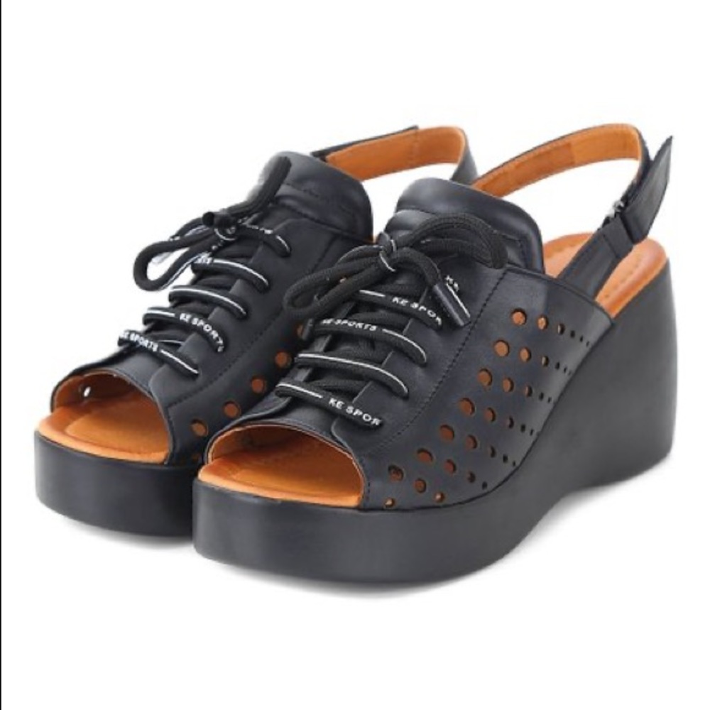 Ballerin Black Perforated Leather Slingback Sandals